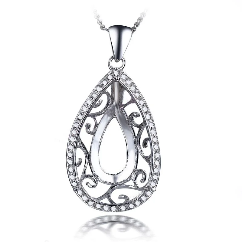 

HELON 14x22mm Pear Cut Solid 10K White Gold Pave Natural Diamonds Engagement Pendant For Women Diamond Fine Jewelry Pendant Gift