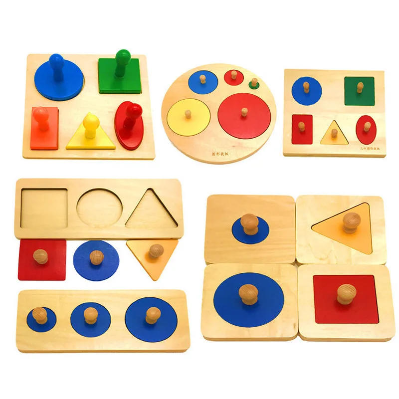 

Montessori Wooden Materials Colorful Geometry Grasping Board Grab Shape Sorting Boards Toys For Baby Preschool Educational Toy