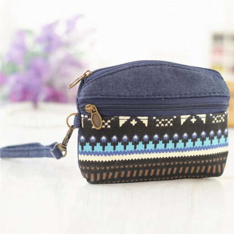 Women Ethnic Cotton Fabric Coin Purse Clutch Key Card Double Zipper Purses Children Kids Coin Wallet For Girls Bolsa Feminina