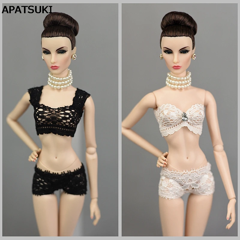 1 Juego de ropa interior de encaje suave, sujetador y bragas para muñeca Barbie 1/6, bragas para muñecas Blythe 1/6 BJD, Top y ropa interior para casa de muñecas Barbie