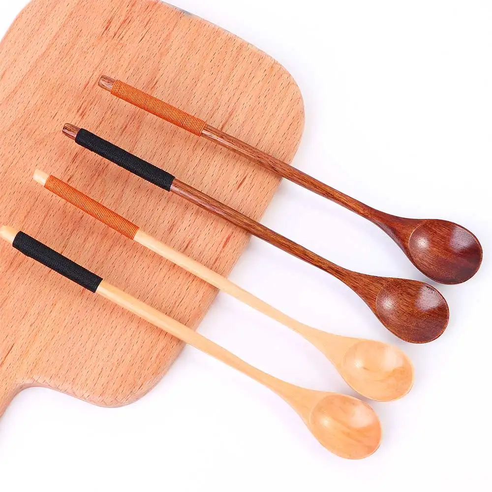 Wooden Milk Honey Soup Spoon Solid Wood Tableware Long Handle Teaspoon Coffee Spoon Stir Stick Kitchen Accessories Sets