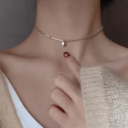 Foxanry Silver Color Party Necklace for Women Classic Simple Lucky Tag Pendant Clavicle Chain Elegant Bride Jewelry Gifts