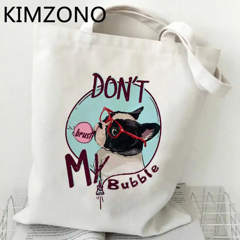 French Bulldog shopping bag tote reusable recycle bag canvas eco shopping bag sac cabas ecobag bolsas reutilizables sac tissu