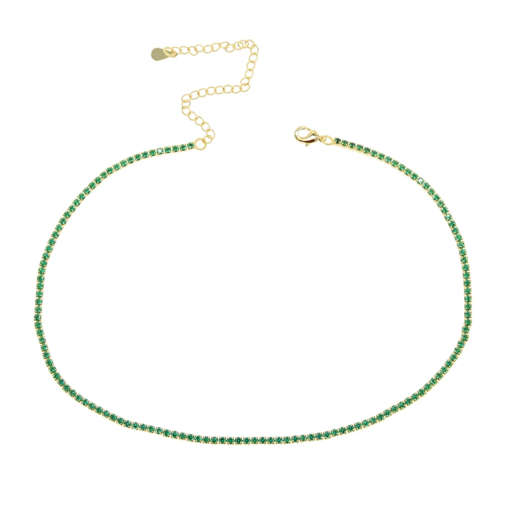 clear cz tennis chain choker necklace thin chain Gold color high quality women lady fashion trendy chockers
