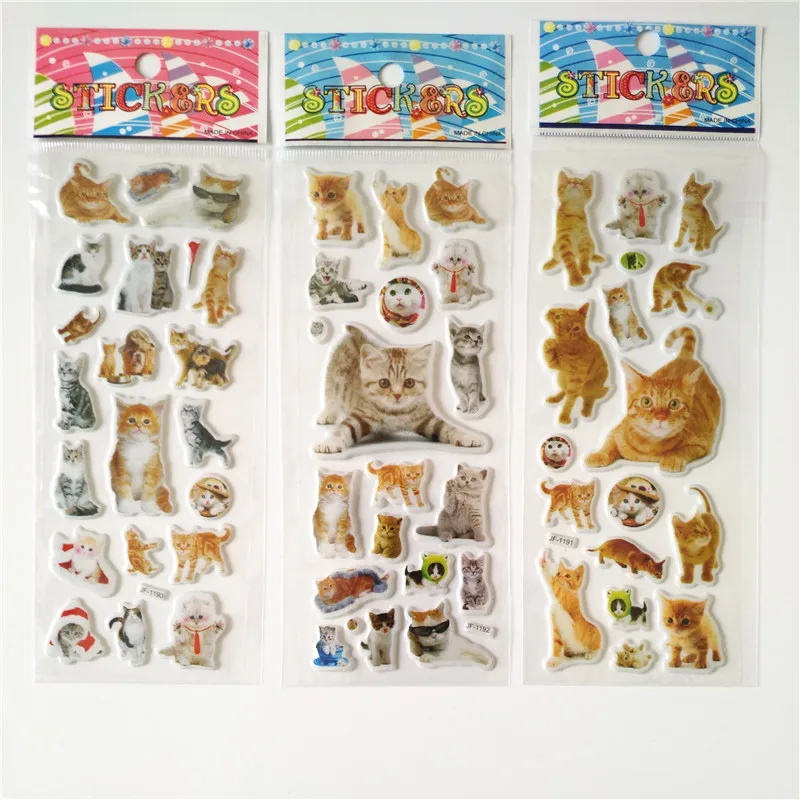 6 arkuszy 3d Naklejki dla psa i kota Marie do stylizacji samochodu Scrapbook Animal Fish Dinosaur Bubble Naklejki Nagroda Zabawki dla dzieci