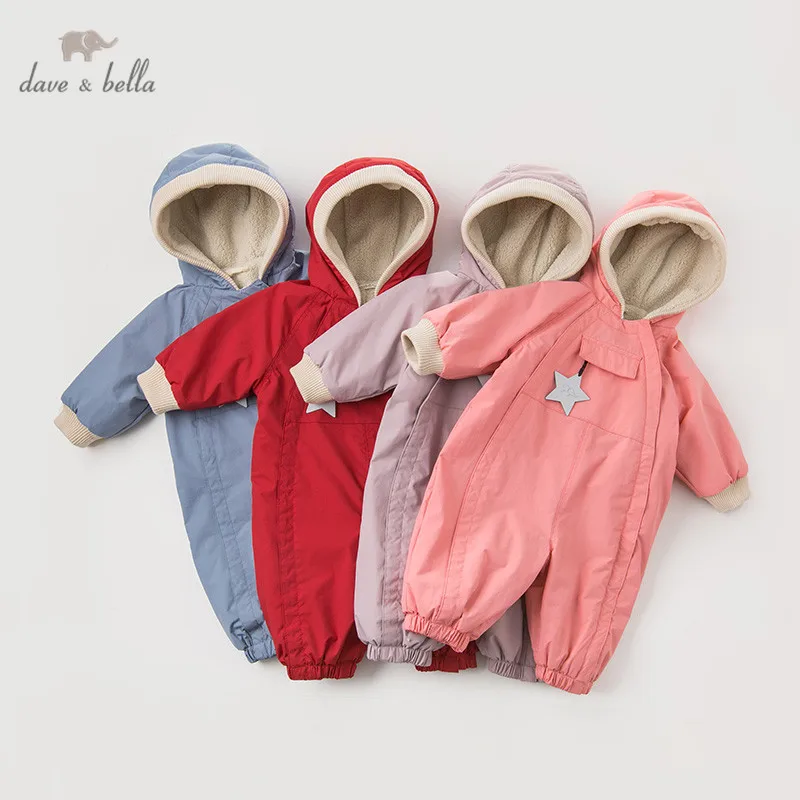 DB12022 dave bella autumn winter unisex baby long sleeve romper infant toddler jumpsuit children boutique new born solid romper