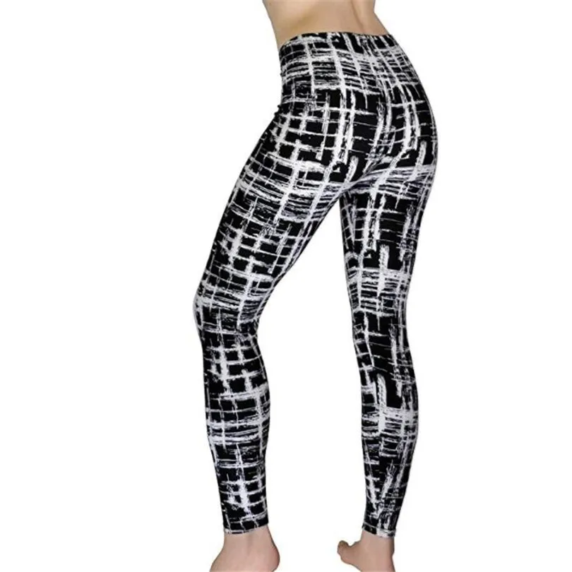 YRRETY Women Black And White Striped Leggings Stretchy Plaid Houndstooth Print Pencil Pants Autumn Push Up Fitness YogaTrousers