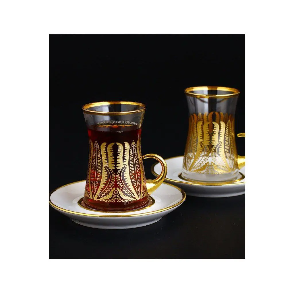 DOLBOVIPaşabahçe 12 Piece Tea Set-Demre Gold mug кружка coffee cup cup اكواب قهوه tazas