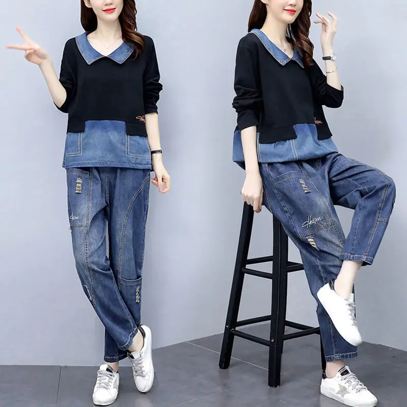 2024 New Loose Single/Set Women's Cowboy Suit Ladies Spring And Autumn Denim Female Two-Piece Long Sleeve Outfit Top L751