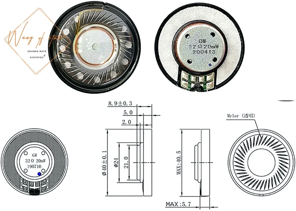 Imagem -04 - Fone de Ouvido Alto-falante Driver 32ohm para Panasonic Rp-htf295 Philips Shp1900 Sony Mdr-cd280 Peças de Reposição Par 40 mm