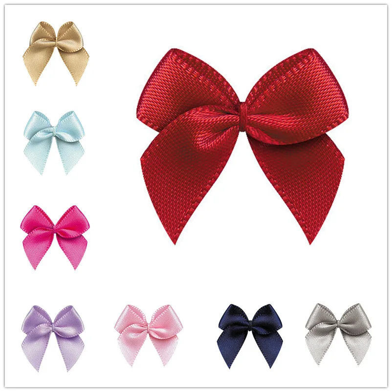 50pcs Pink Satin Ribbon Bows Decoration Bows For Craft Packages Small Bowknot Gift Wrapping Flower DIY Wedding Bow Birth 25±3mm