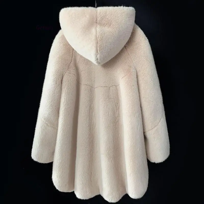 Manteaux de fourrure de vison pour femme, Parka ample, à capuche, vêtements d'extérieur chauds