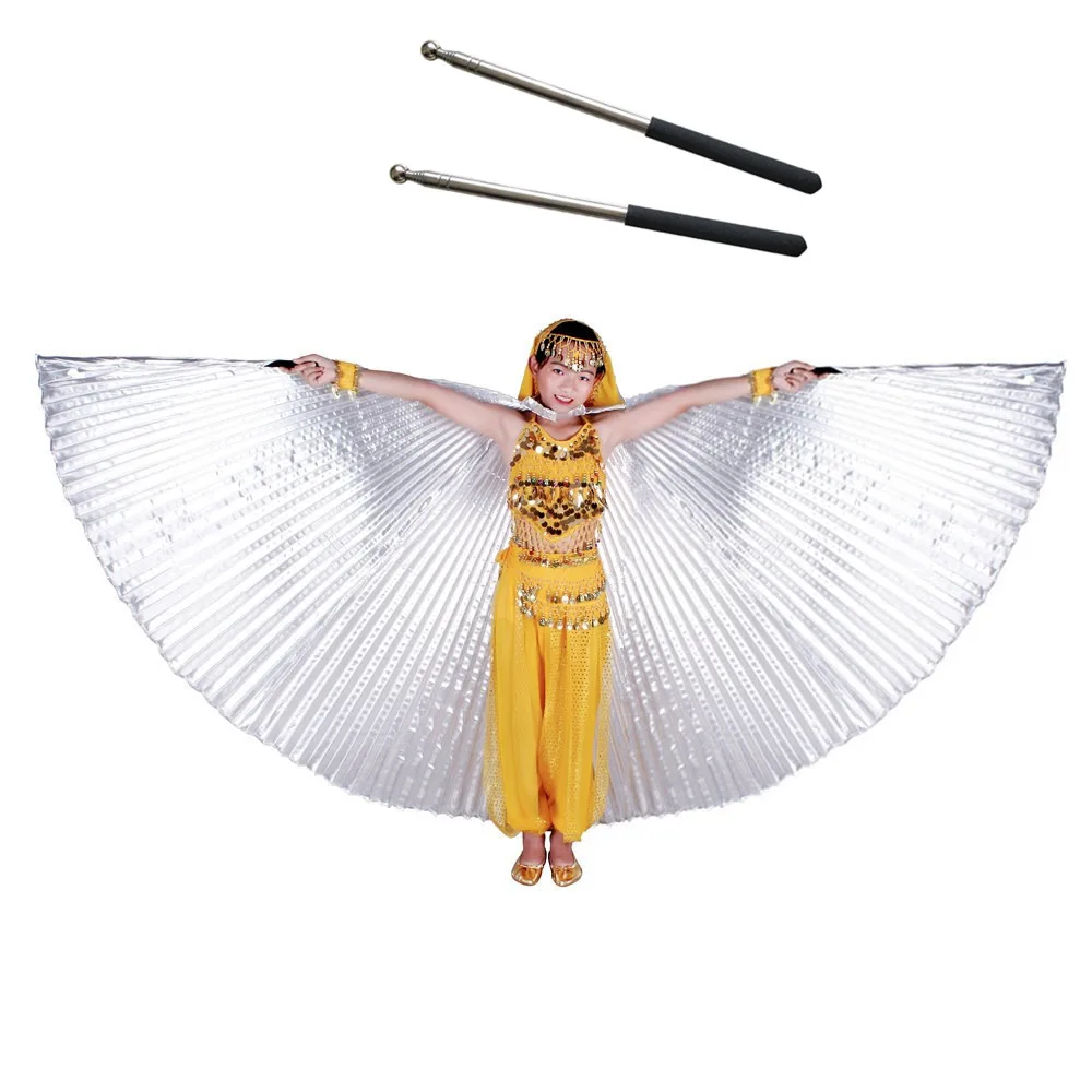 Belly Dance Costumes Wings Kids Bellydance Adult Bollywood Belly Dancing Angle Wings Gold Girls Children 11 Colors with Sticks
