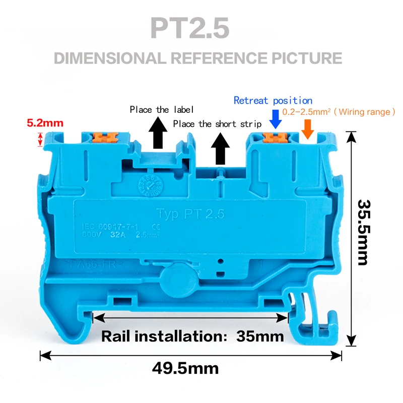 PT2.5 quick wiring arrangement push-in terminal wire connector Din Rail Combined Push In Spring Screwless Terminal Block