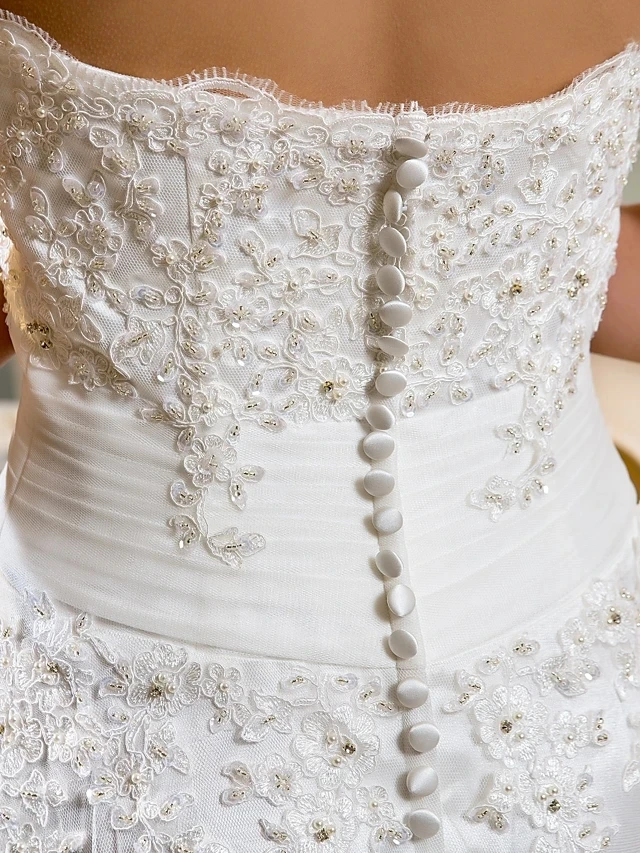 Vestido De novia asimétrico con cuentas De encaje sin tirantes, apliques De ilusión Vintage, bata personalizada, 2024