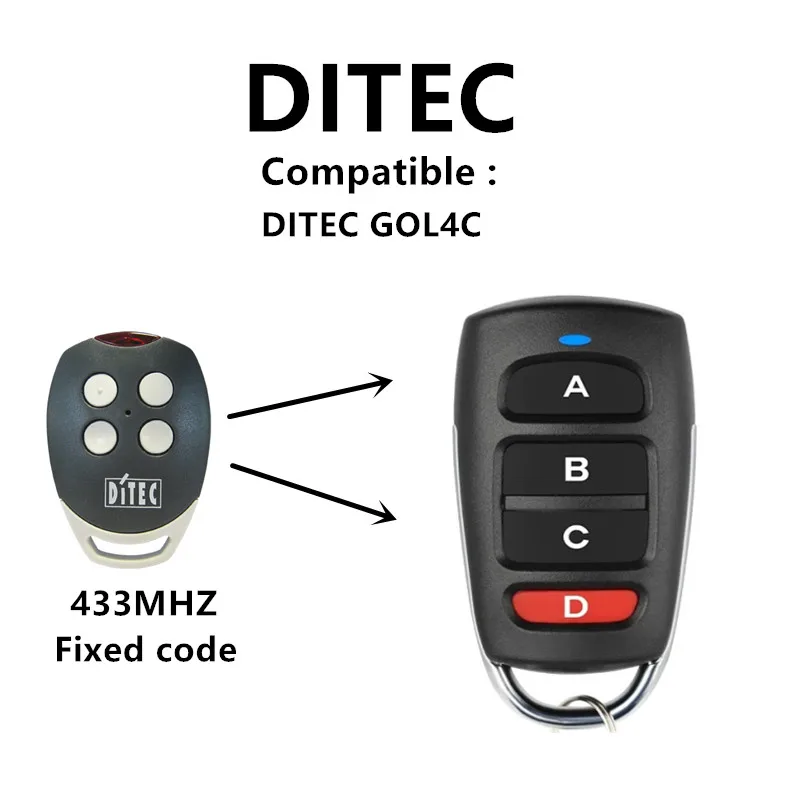 DITEC GOL4C Replacement Remote Control Transmitte Clone 433.92/433MHz Fixed Code Key Fobs