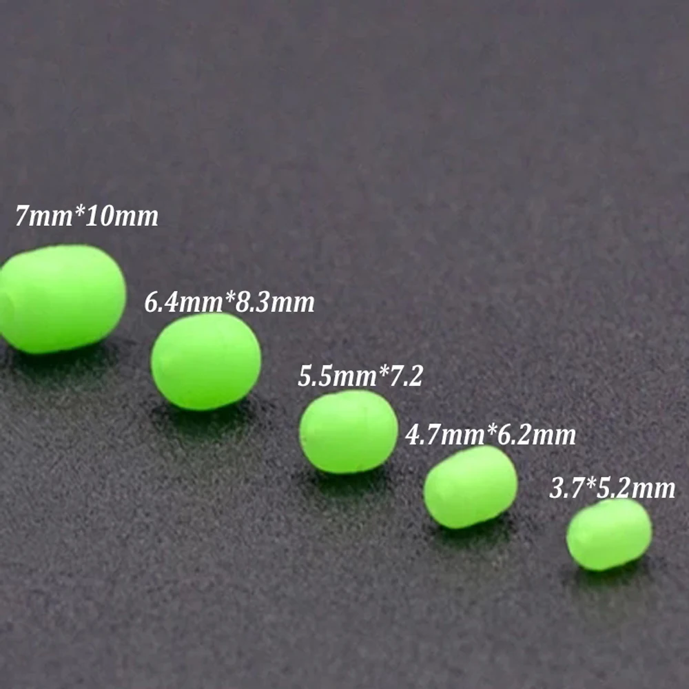 100pcs/Box Multiple Size Luminous Fishing Beads Rubber Green Beads Anti-collision Bean Saltwater Fishing Sabiki Rig Accessories