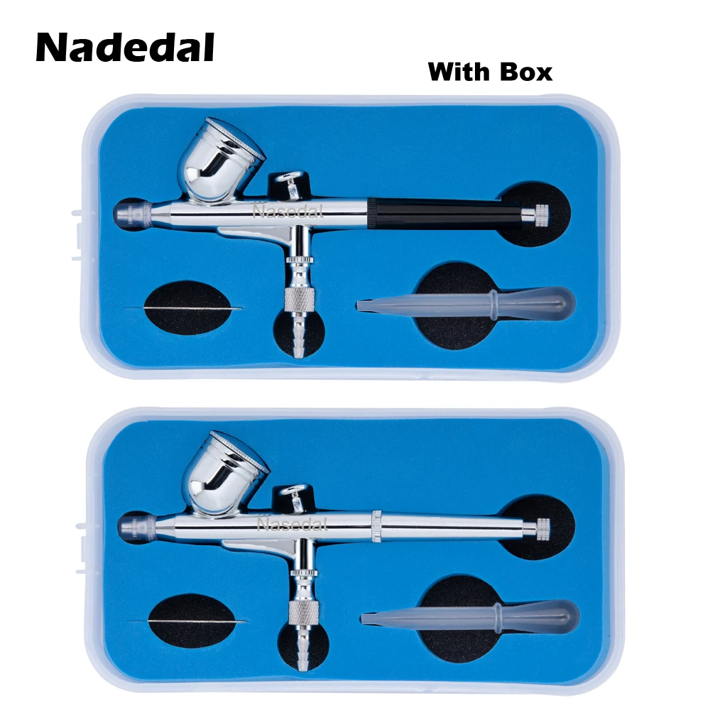 Nasedal 0.3MM 7CC Dual-Action Airbrush with Box Gravity Spray Gun Air Hose for Art Cake Nail Model Paint Spraying Hobby