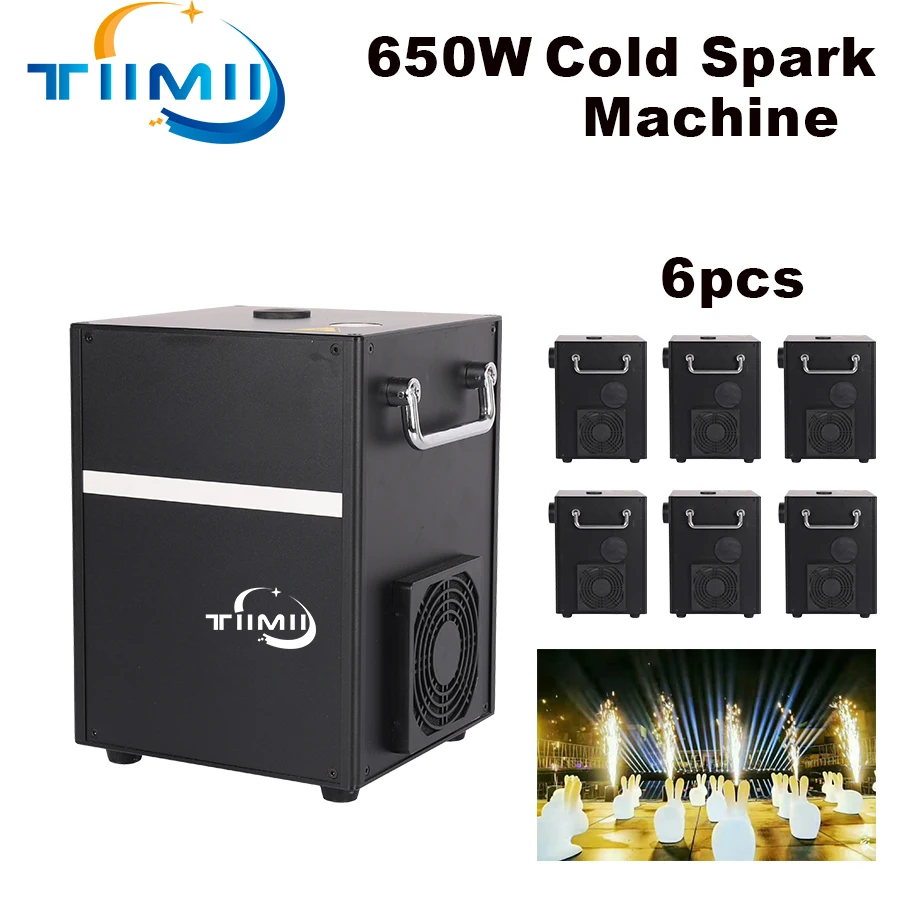 6Pcs 650W Cold Spark Machine DMX Remote Cold Fireworks Fountain Ti Powder Spark Stage Sparkular Machine For Wedding Party Show