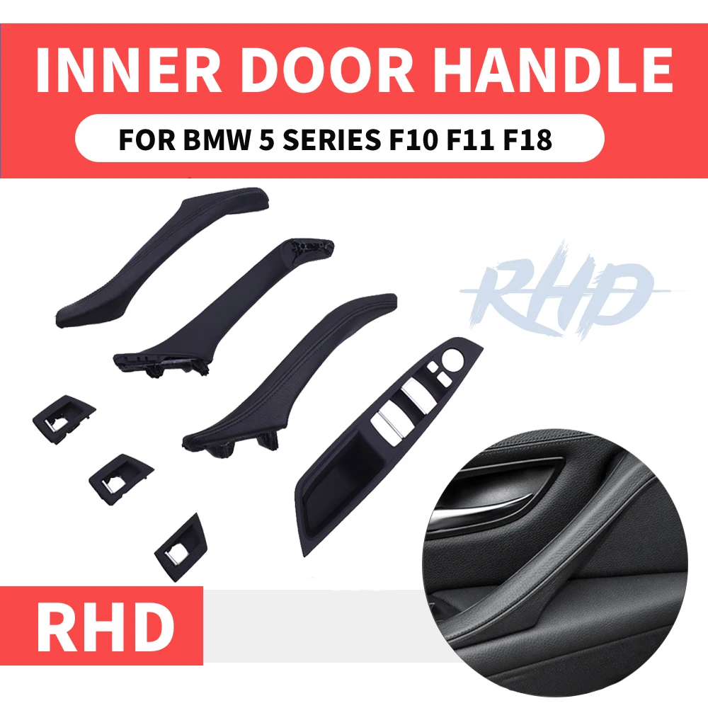 

4/7PCS Genuine Leather Right Hand Drive RHD For BMW 5 series F10 F11 F18 Black Car Interior Door Handle Inner Panel Pull Trim