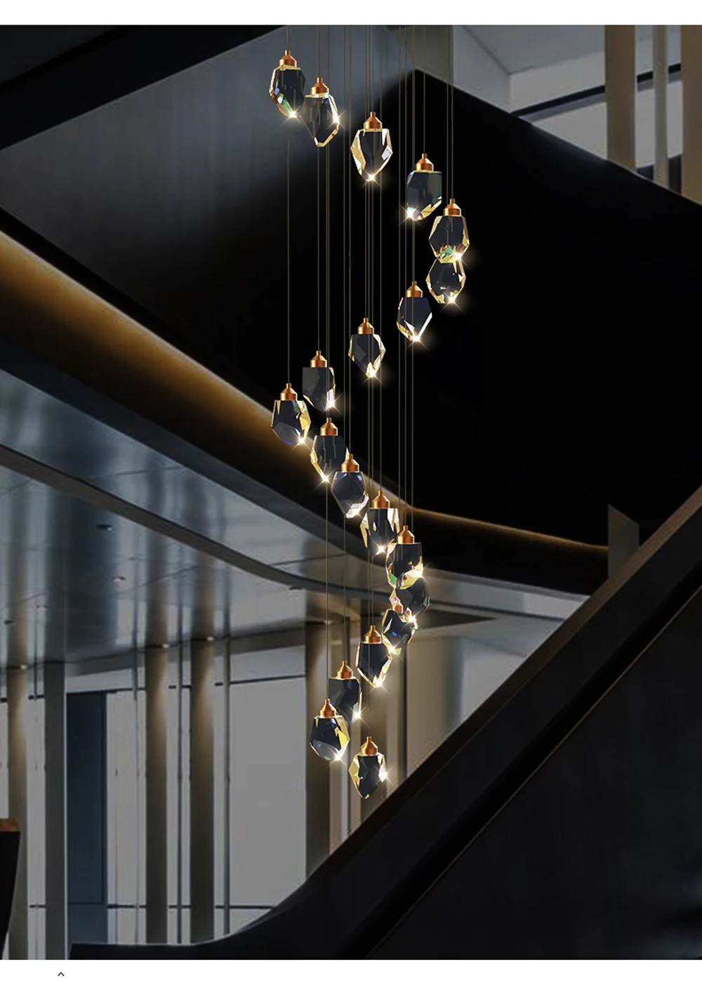 LED Copper Crystal Stone Golden Pendant Lamp Light