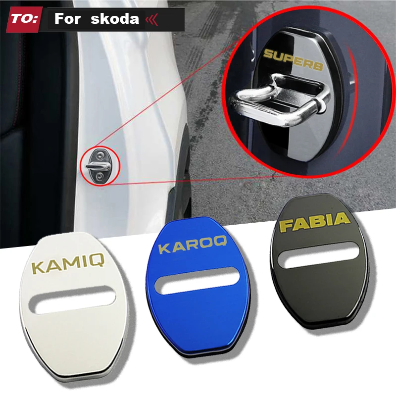 4PCS Car Door Lock Buckle cover car accessories interior For skoda OCTAVIA FABIA KAMIQ KAROQ KODIAQ RAPID SCALA SUPERB