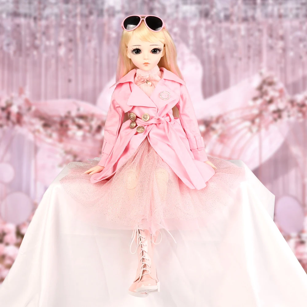 UCanaan Fashion Clothes Set For 1/3 BJD Doll Pink Clothes Skirt Shoes Sunglass Wig Full Outfits Accessories For 60CM Girls Dolls