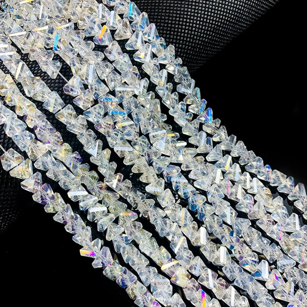 10/20pcs Rainbow Aurora Crystal Bead Irregular Shaped Drilled Spacer Loose Bead for Jewelry Making 3D Triangular DIY Decoration