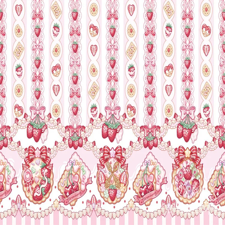 24X148cm Lolita Strawberry Biscuit Four Way Stretch Polyester Fabric for Girl Summer Dress Skirt Blouse Pants DIY