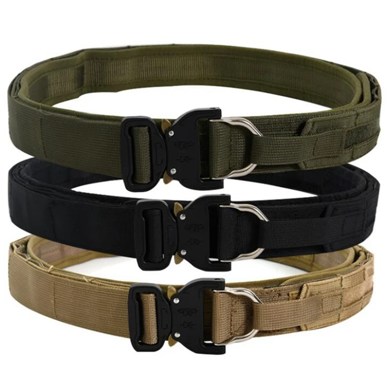 Quick Release Rigger MOLLE Belt Double Layer Tactical Heavy Duty Belt 3.8cm 125cm Length for Shooting Training