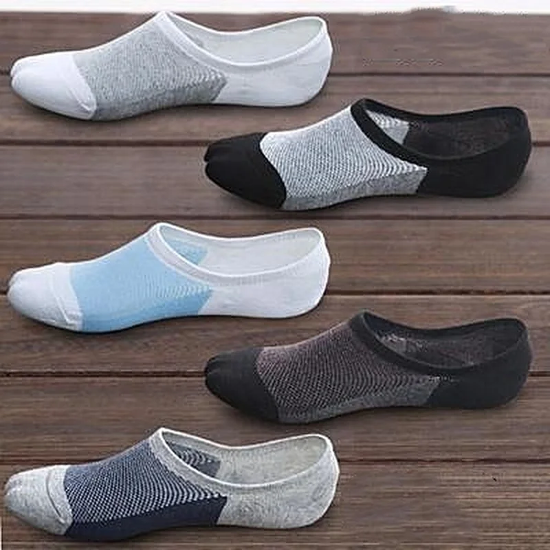 

5 pairs / lot summer men no show socks slippers men breathable silicone non-slip high quality short socks mesh breathable socks