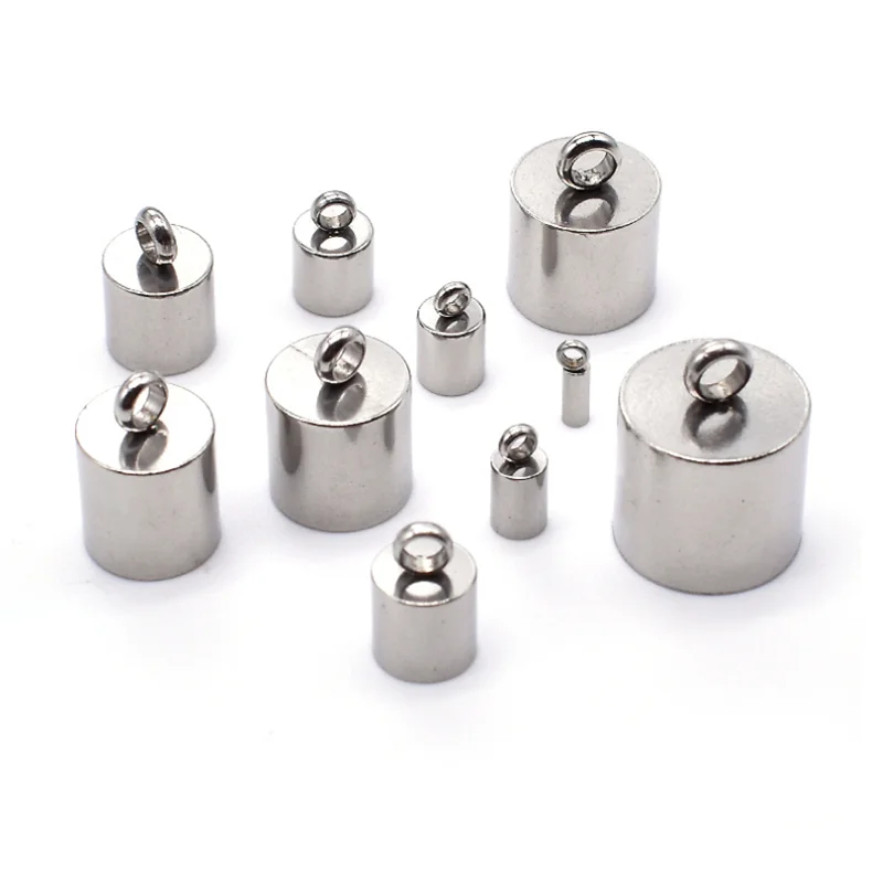 20pcs Stainless Steel Column Cord End Caps Fasteners for Necklace Cord Tassel Leather Jewelry Making