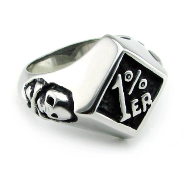 Punk 316L Stainless Steel Silver color Black Golden Plated color 1%ER Skull Bones Biker Ring Jewelry