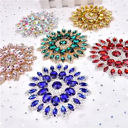 11Cm Big Rhinestone Applique Shiny Patches Gorgeous Glass Crystal Diamond Bridal Flower Garment Brooch For Bag Craft Decorations