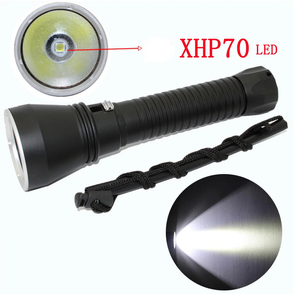 White light XHP70 LED dive light 4000 lumen diving flashlight 26650 torch underwater tactical hunting flashlight