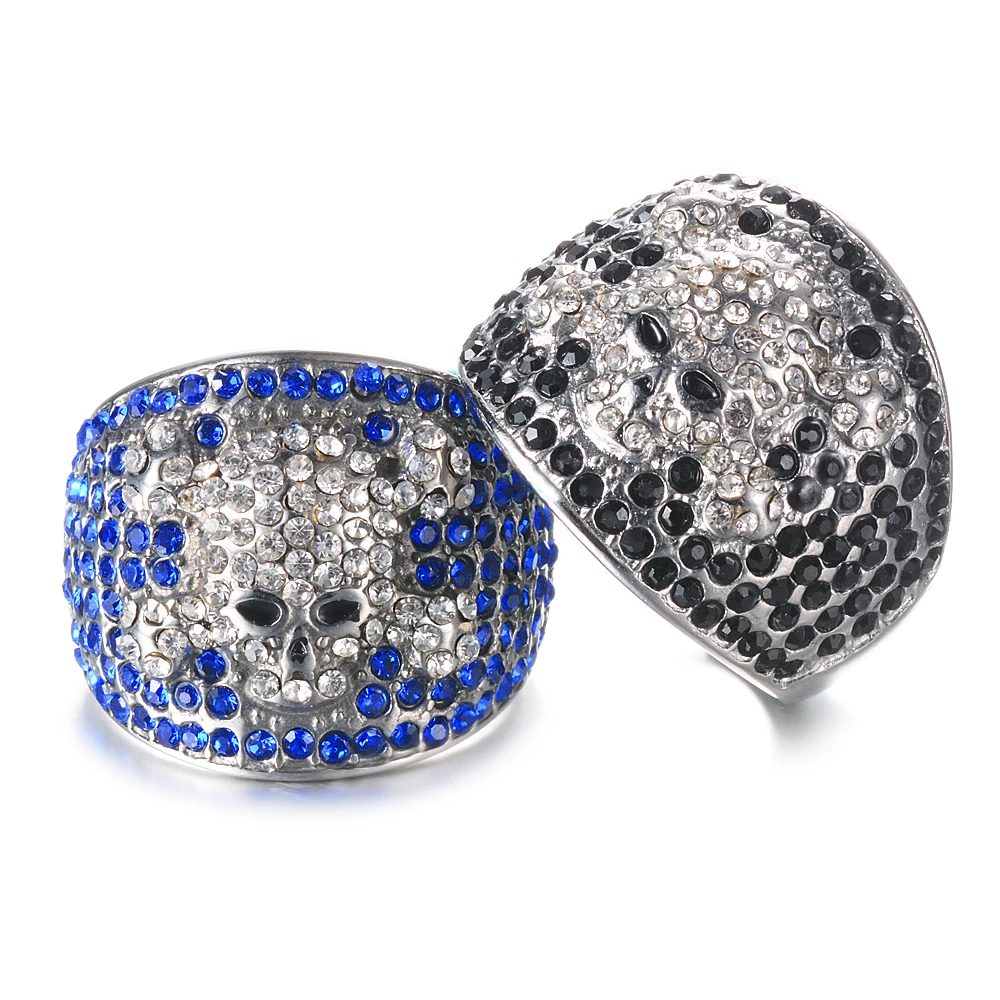 Punk Rock Johnny Hallyday Cubic Zirconia Skull Rings for Men Women Jewelry Stainless Steel Hip Hop Drill Finger Ring SL-160