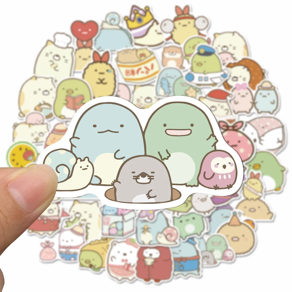 Sumikkogurashi สติกเกอร์การ์ตูนกระเป๋าแล็ปท็อป50ชิ้น/แพ็คสติกเกอร์วัสดุพีวีซีกันน้ำ DIY จักรยานกระเป๋าสเก็ตบอร์ด