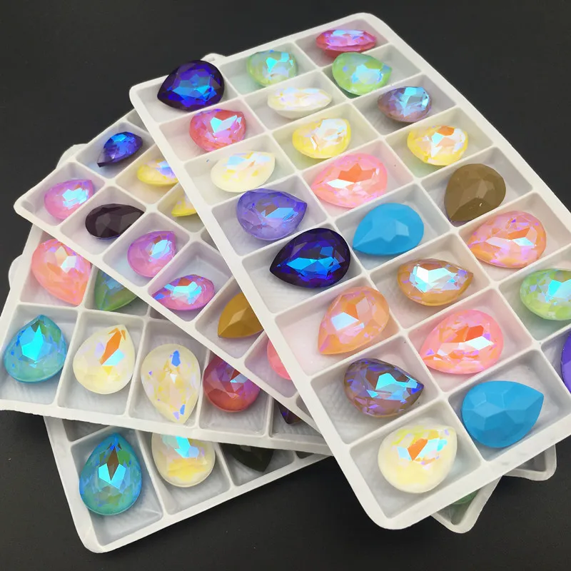 Mix Mocha Fluorescent TearDrop K9 Glass Loose Rhinestones AB Color Pointback Strass Crystal Glue on Clothes Jewelry Accessories