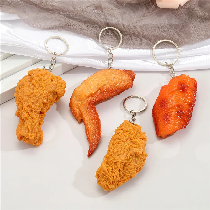 1Pcs Fried Chicken Leg Food Pendant Key Ring For Friend Gift Fashion Creative Simulation Chicken Wings Bag Car Box Keychain K117