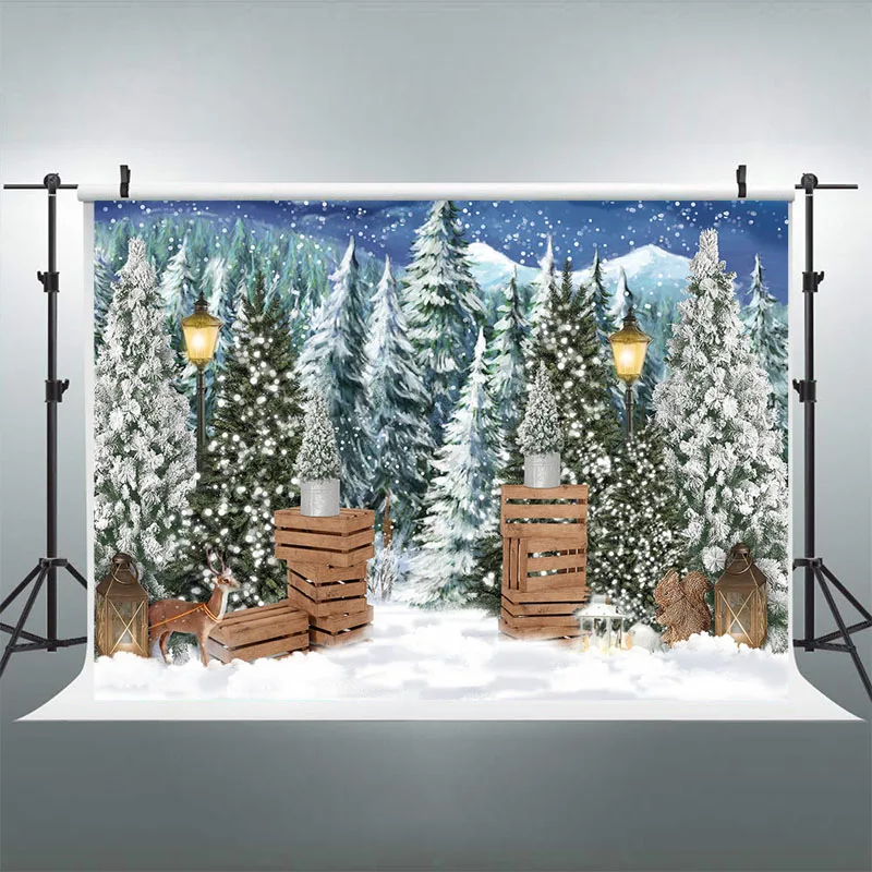 Tło świąteczne Zimowy las Tło fotograficzne Dzieci Portret dziecka Photocall Zimowy las Śnieg Rekwizyty fotograficzne Photostudio