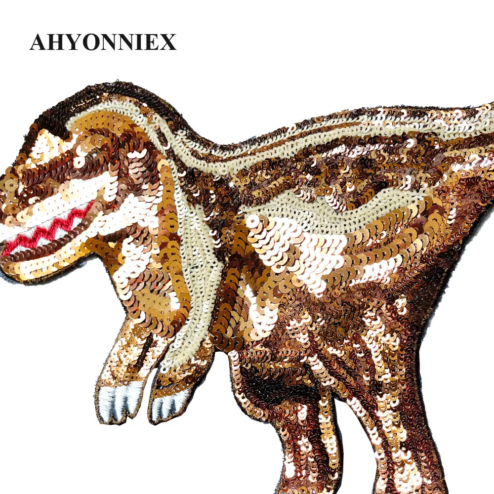 1 Piece Large Sequins Dinosaur Patch Fashion DIY T-shirt Applique Cute Clothing Decoration Sew On Patch DIY Accessories