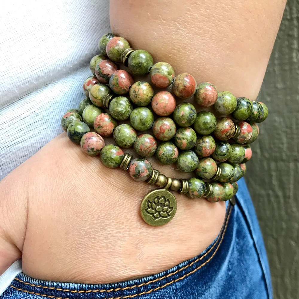 MG1366 Natural South African Unakite Beaded Bracelet New Arrival Throat Chakra 108 Mala Bracelet Spiritual Healing Jewelry