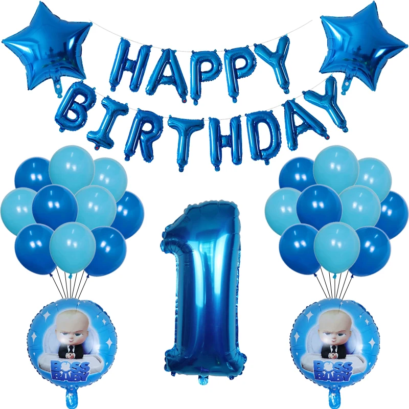 38pcs/set Boss Baby Balloon Blue Number Foil Balloons Baby Shower 1 2 3 4 5 6st Birthday Party Decoration Cartoon Helium Globos