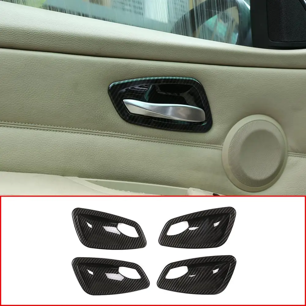 

4Pcs ABS Chrome/carbon fiber texture inner Door handle bowl decoration cover Car Accessories For BMW E90 3 series 2005 -2012