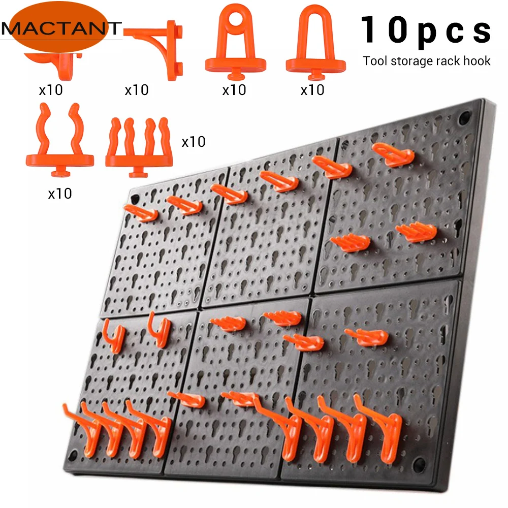 

MACTANT Plastic Wall Hanging Billboard Hardware Tools Hanging Hook With Plate, Storage Box Garage Unit Tool Rack 10 Pieces.