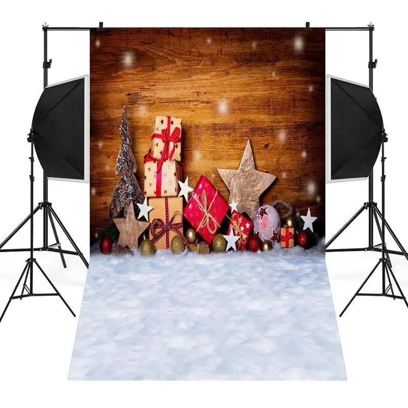 Christmas Gifts Room Photography Backdrops Wooden Wall Snow Floor Background Photography For Photo Shoot