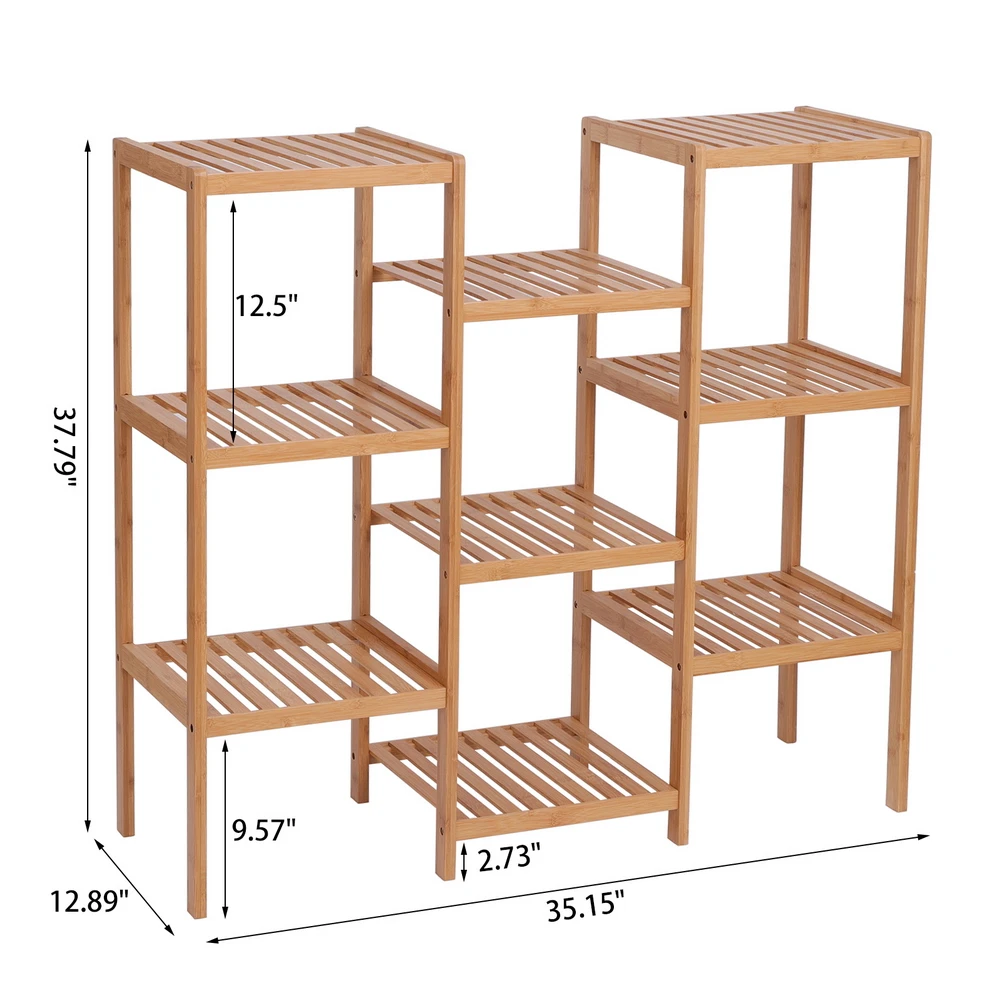 High-Grade Plant Shelf Multi-Functional 9-Layer Storage Rack Flower Pot Display Stand 100% Bamboo 96x90x33CM Natural[US-Stock]