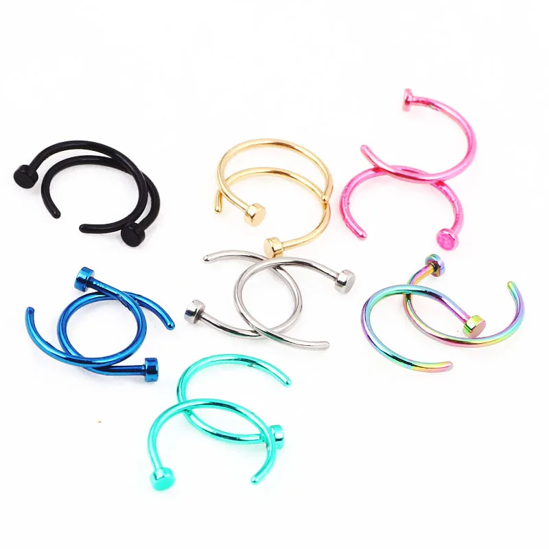 1Pc Stainless Steel Fake Nose Ring Hoop Septum Rings C Clip Lip Ring Earring for Women Fake Piercing Body Jewelry Non-Pierced