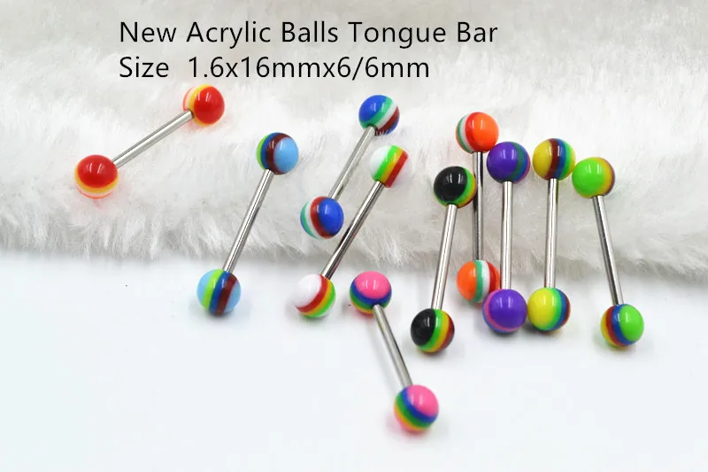 

100pcs Body Jewelry Tongue/ Nipple Shield Ring Barbells Straight Bar 14G Four Strip Balls Body Piercing Jewelry 1.6x16x6/6mm NEW