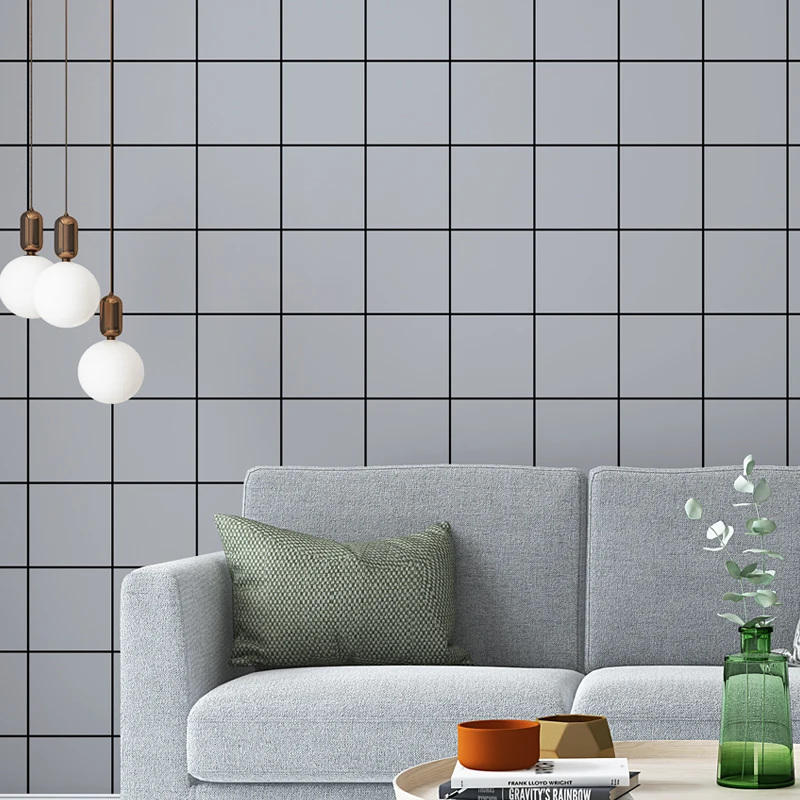 

Nordic Geometric Grid Wall Papers Home Decor Waterproof Grey PVC Lattice Wallpaper for Living Room Bedroom Shop Walls